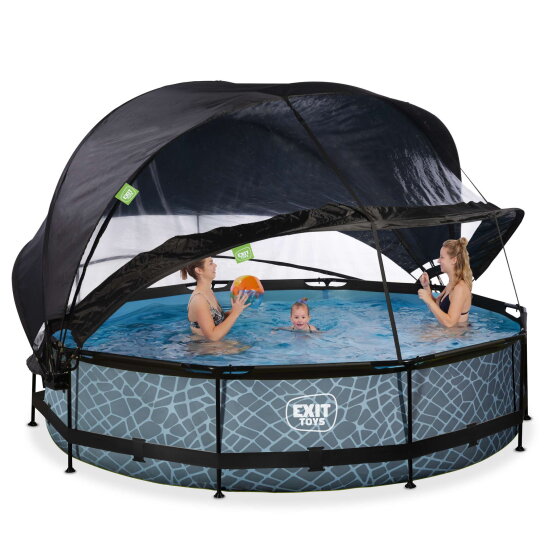 EXIT Stone pool ø360x76cm with filter pump and dome and canopy - grey