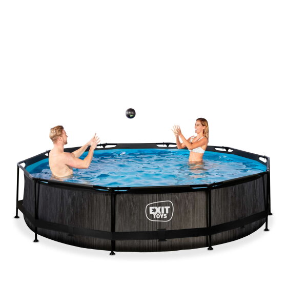 EXIT Black Wood pool &oslash;360x76cm with filter pump - black