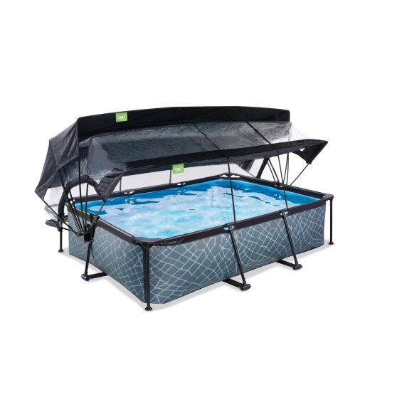 EXIT Stone pool 220x150x65cm with filter pump and dome and canopy - grey