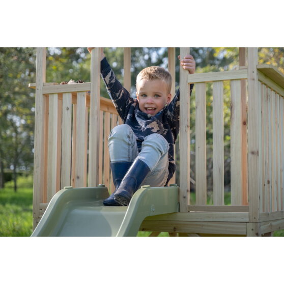 EXIT Panorama 500 wooden playhouse with slide and sandpit