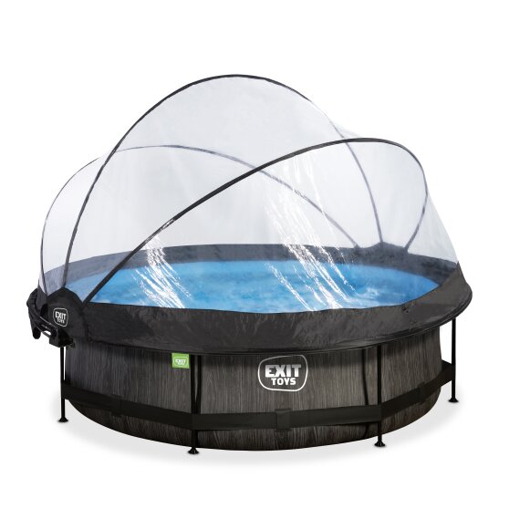 EXIT Black Wood pool ø300x76cm with filter pump and dome and canopy - black