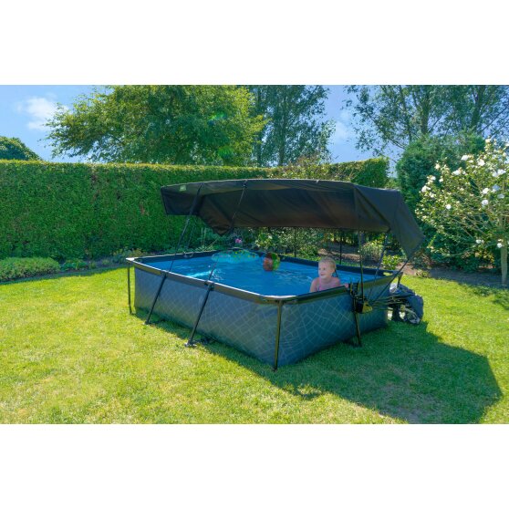 EXIT Stone pool 300x200x65cm with filter pump and dome and canopy - grey