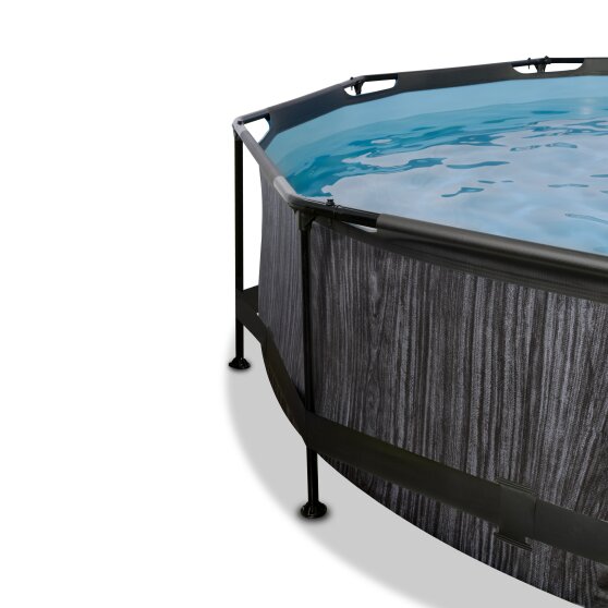 EXIT Black Wood pool ø300x76cm with filter pump and canopy - black