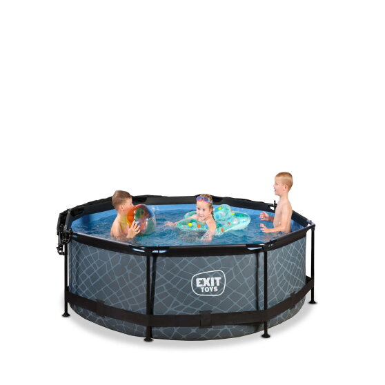EXIT Stone pool ø244x76cm with filter pump and canopy - grey