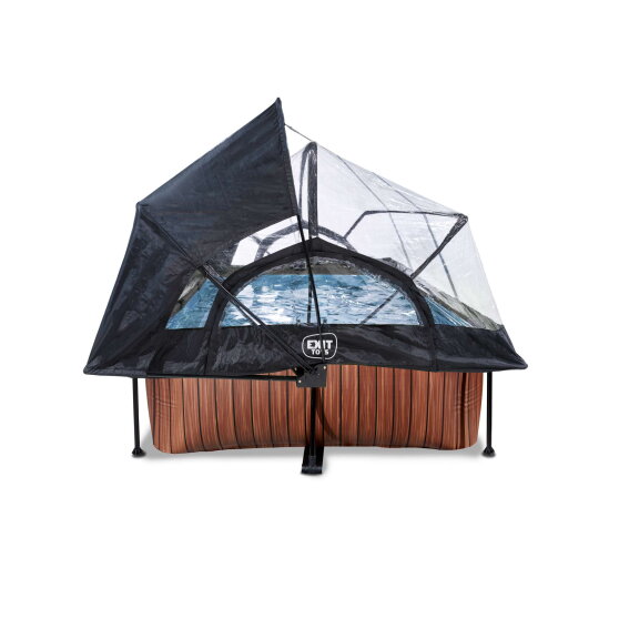 EXIT Wood pool 220x150x65cm with filter pump and dome and canopy - brown