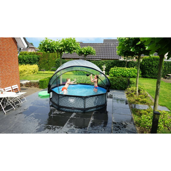 EXIT Black Wood pool &oslash;300x76cm with filter pump and dome - black