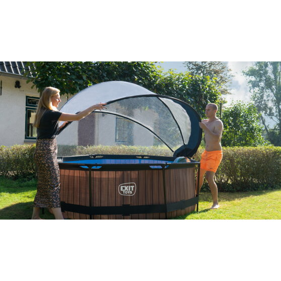 EXIT Black Wood pool ø244x76cm with filter pump and dome - black