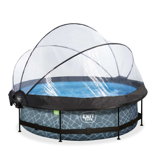 EXIT Stone pool &oslash;300x76cm with filter pump and dome and canopy - grey