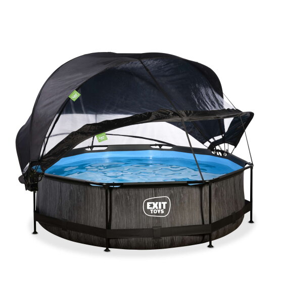 EXIT Black Wood pool &oslash;300x76cm with filter pump and dome and canopy - black