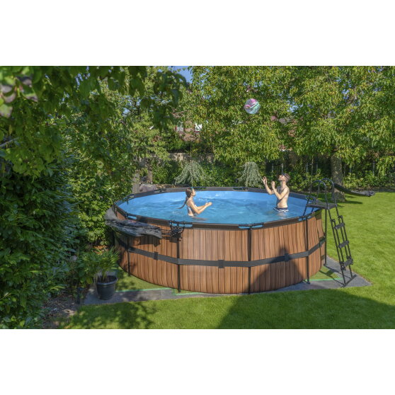 EXIT Wood pool &oslash;450x122cm with filter pump - brown