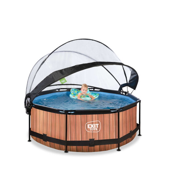 EXIT Wood pool &oslash;244x76cm with filter pump and dome - brown