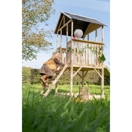 EXIT Panorama 500 wooden playhouse with slide and sandpit