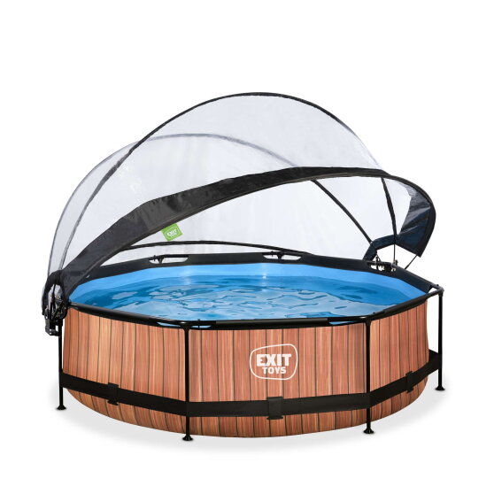 EXIT Wood pool ø300x76cm with filter pump and dome - brown