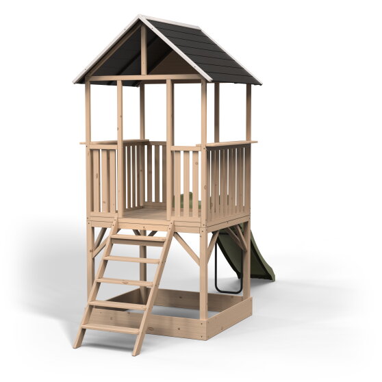 EXIT Panorama 500 wooden playhouse with slide and sandpit