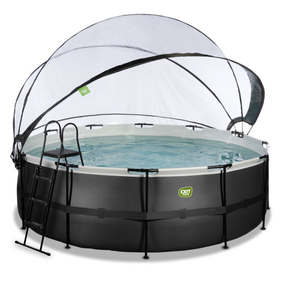 EXIT Black Leather pool &oslash;427x122cm with sand filter pump and dome and accessory set - black