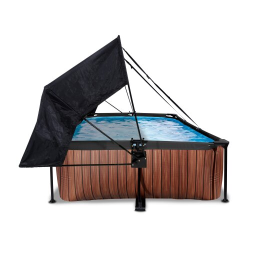 EXIT Wood pool 300x200x65cm with filter pump and canopy - brown