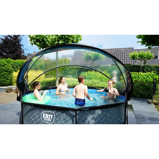 EXIT Black Wood pool &oslash;300x76cm with filter pump and dome - black