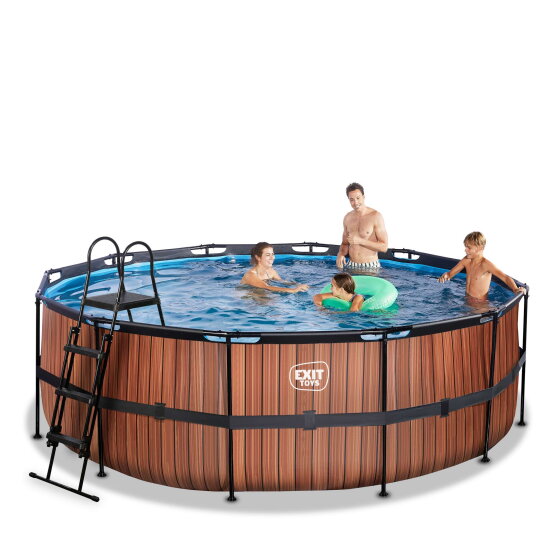 EXIT Wood pool ø427x122cm with sand filter pump - brown