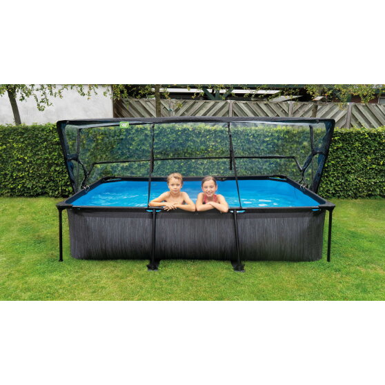 EXIT Black Wood pool 300x200x65cm with filter pump and dome - black
