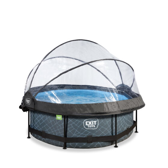 EXIT Stone pool ø244x76cm with filter pump and dome and canopy - grey