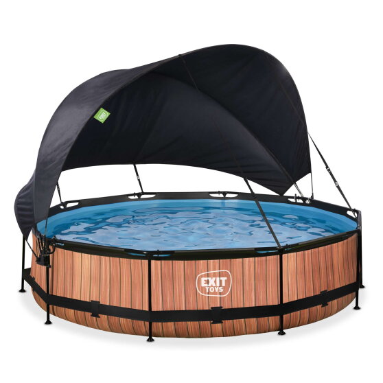 EXIT Wood pool &oslash;360x76cm with filter pump and canopy - brown
