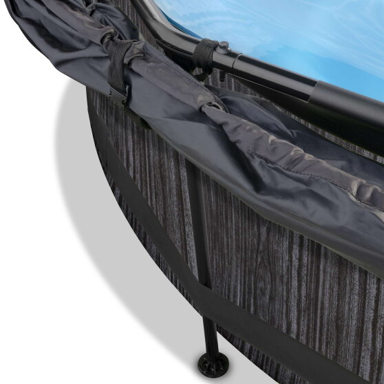 EXIT Black Wood pool ø244x76cm with filter pump and canopy - black