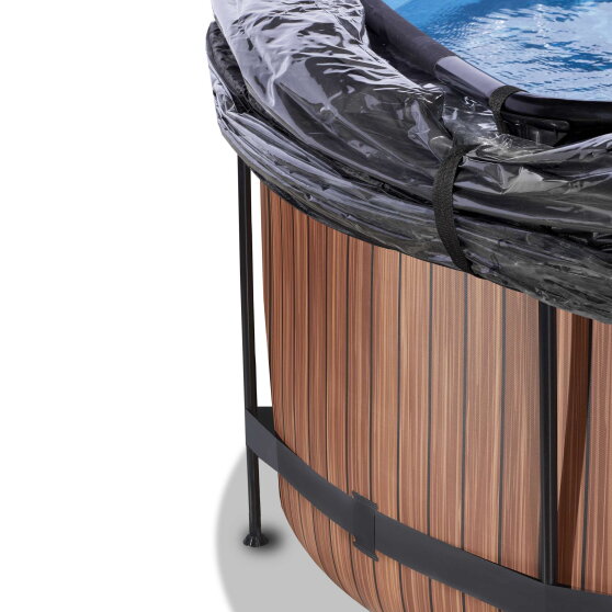 EXIT Wood pool &oslash;360x122cm with sand filter pump and dome - brown