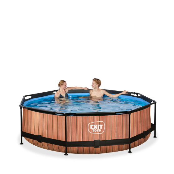 EXIT Wood pool &oslash;300x76cm with filter pump - brown