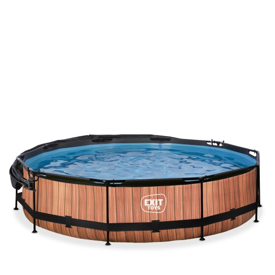 EXIT Wood pool ø360x76cm with filter pump and canopy - brown