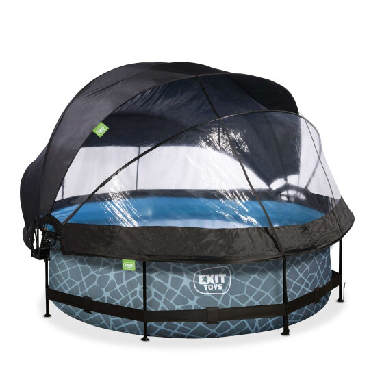 EXIT Stone pool &oslash;300x76cm with filter pump and dome and canopy - grey