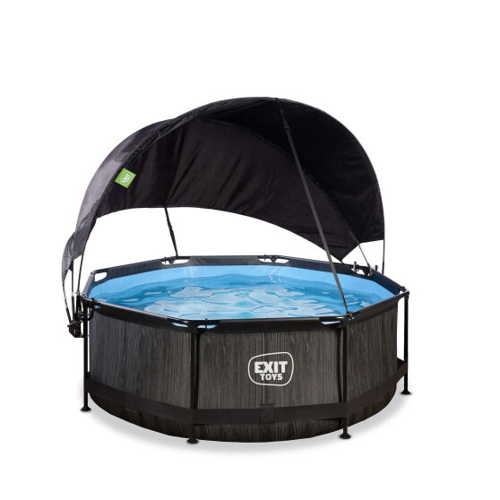 EXIT Black Wood pool ø244x76cm with filter pump and canopy - black