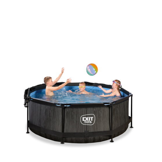 EXIT Black Wood pool ø244x76cm with filter pump and canopy - black