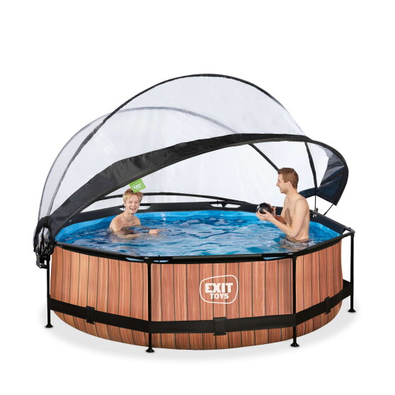 EXIT Wood pool &oslash;300x76cm with filter pump and dome - brown