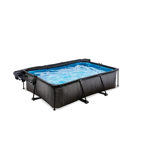 EXIT Black Wood pool 220x150x65cm with filter pump and dome and canopy - black