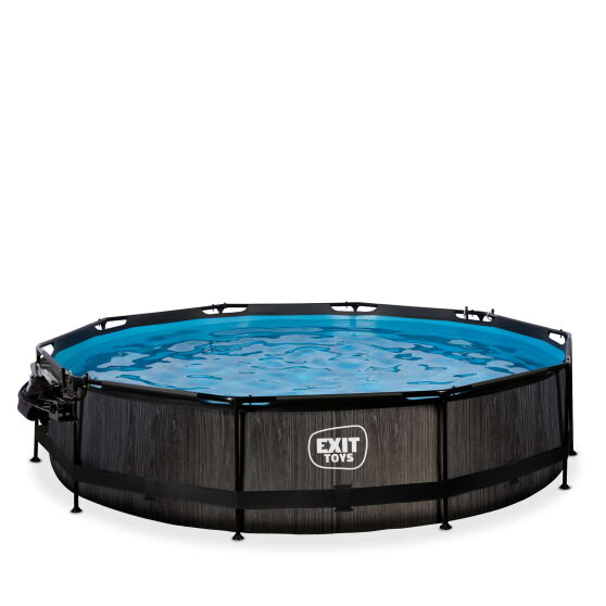 EXIT Black Wood pool &oslash;360x76cm with filter pump and dome and canopy - black