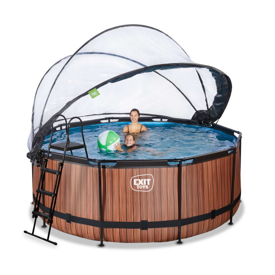 EXIT Wood pool &oslash;360x122cm with sand filter pump and dome - brown