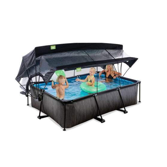 EXIT Black Wood pool 220x150x65cm with filter pump and dome and canopy - black