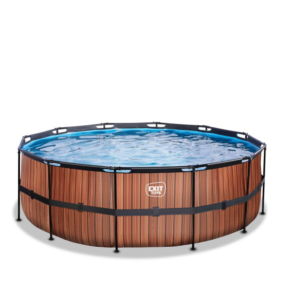 EXIT Wood pool ø427x122cm with sand filter pump - brown