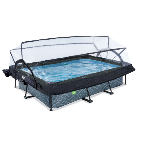 EXIT Stone pool 300x200x65cm with filter pump and dome and canopy - grey