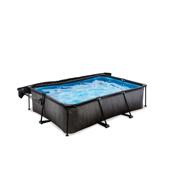 EXIT Black Wood pool 220x150x65cm with filter pump and canopy - black