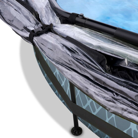 EXIT Stone pool &oslash;300x76cm with filter pump and dome and canopy - grey