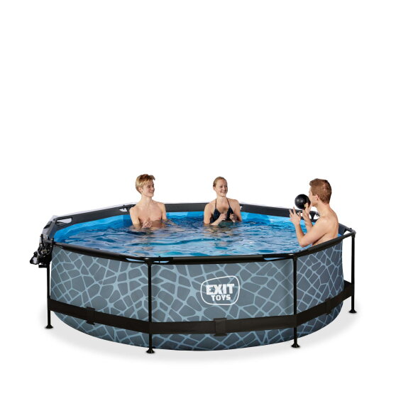 EXIT Stone pool ø300x76cm with filter pump and dome - grey