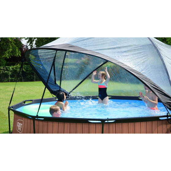 EXIT Wood pool &oslash;360x76cm with filter pump and dome - brown