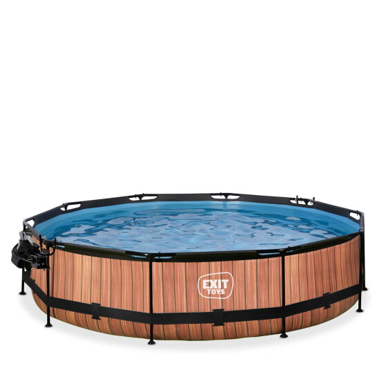 EXIT Wood pool &oslash;360x76cm with filter pump and dome and canopy - brown
