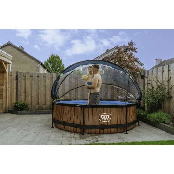 EXIT Wood pool &oslash;300x76cm with filter pump and dome - brown