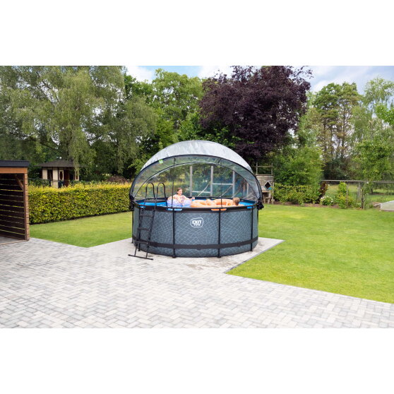 EXIT Black Leather pool ø360x122cm with sand filter pump and dome and accessory set - black