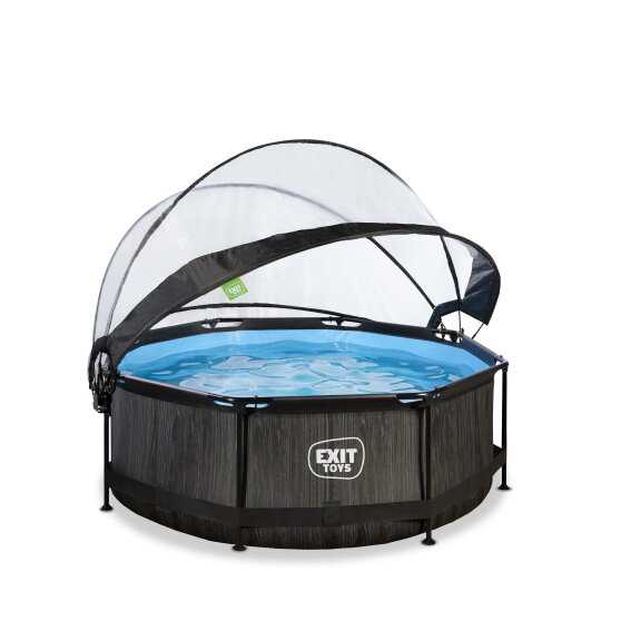 EXIT Black Wood pool ø244x76cm with filter pump and dome - black