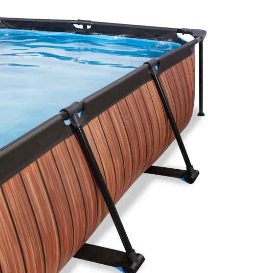 EXIT Wood pool 220x150x65cm with filter pump and dome and canopy - brown