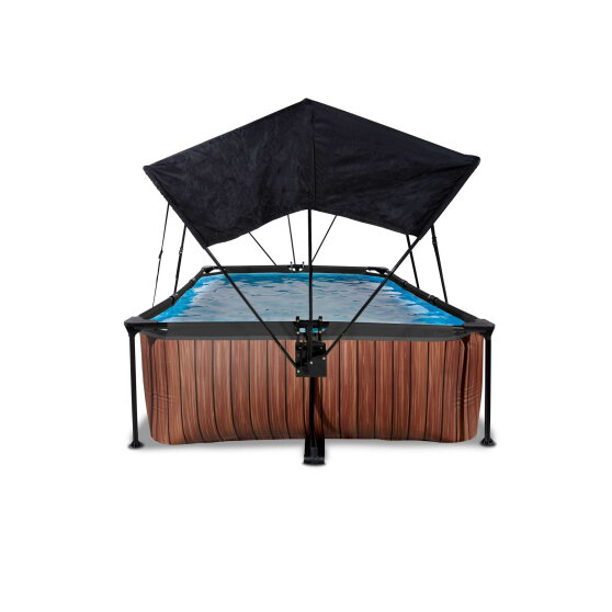 EXIT Wood pool 220x150x65cm with filter pump and canopy - brown
