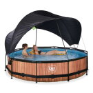 EXIT Wood pool &oslash;360x76cm with filter pump and canopy - brown